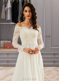 Edith A-Line Off-the-Shoulder Sweep Train Wedding Dress With Lace UKP0013734