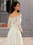 Edith A-Line Off-the-Shoulder Sweep Train Wedding Dress With Lace UKP0013734