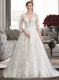 Olympia Ball-Gown/Princess V-neck Chapel Train Tulle Wedding Dress UKP0013735