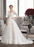 Olympia Ball-Gown/Princess V-neck Chapel Train Tulle Wedding Dress UKP0013735