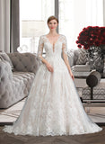 Olympia Ball-Gown/Princess V-neck Chapel Train Tulle Wedding Dress UKP0013735