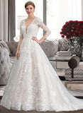 Olympia Ball-Gown/Princess V-neck Chapel Train Tulle Wedding Dress UKP0013735