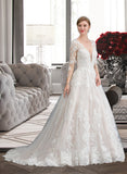 Olympia Ball-Gown/Princess V-neck Chapel Train Tulle Wedding Dress UKP0013735