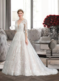 Olympia Ball-Gown/Princess V-neck Chapel Train Tulle Wedding Dress UKP0013735