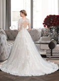 Olympia Ball-Gown/Princess V-neck Chapel Train Tulle Wedding Dress UKP0013735