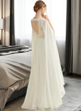 Mireya A-Line V-neck Floor-Length Chiffon Lace Wedding Dress With Sequins UKP0013736