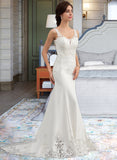 Lexie Trumpet/Mermaid V-neck Court Train Lace Stretch Crepe Wedding Dress With Sequins UKP0013738