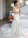 Lexie Trumpet/Mermaid V-neck Court Train Lace Stretch Crepe Wedding Dress With Sequins UKP0013738