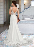 Lexie Trumpet/Mermaid V-neck Court Train Lace Stretch Crepe Wedding Dress With Sequins UKP0013738