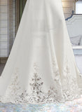 Lexie Trumpet/Mermaid V-neck Court Train Lace Stretch Crepe Wedding Dress With Sequins UKP0013738