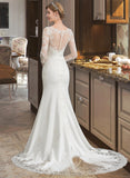 Kenley Trumpet/Mermaid Illusion Chapel Train Stretch Crepe Wedding Dress With Lace UKP0013740