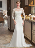 Kenley Trumpet/Mermaid Illusion Chapel Train Stretch Crepe Wedding Dress With Lace UKP0013740