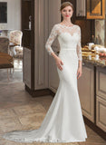 Kenley Trumpet/Mermaid Illusion Chapel Train Stretch Crepe Wedding Dress With Lace UKP0013740