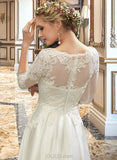 Anahi A-Line Illusion Tea-Length Wedding Dress With Lace UKP0013741