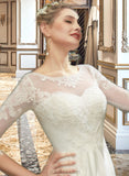 Anahi A-Line Illusion Tea-Length Wedding Dress With Lace UKP0013741