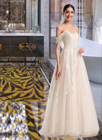 Raquel Ball-Gown/Princess Off-the-Shoulder Chapel Train Wedding Dress UKP0013742