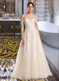 Raquel Ball-Gown/Princess Off-the-Shoulder Chapel Train Wedding Dress UKP0013742