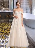 Raquel Ball-Gown/Princess Off-the-Shoulder Chapel Train Wedding Dress UKP0013742