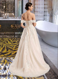 Raquel Ball-Gown/Princess Off-the-Shoulder Chapel Train Wedding Dress UKP0013742