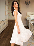 Xiomara A-Line V-neck Knee-Length Wedding Dress UKP0013743