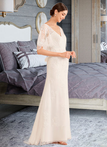 Amya Trumpet/Mermaid V-neck Court Train Wedding Dress With Sash UKP0013744