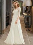 Susie A-Line V-neck Floor-Length Chiffon Lace Wedding Dress UKP0013745