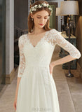 Susie A-Line V-neck Floor-Length Chiffon Lace Wedding Dress UKP0013745