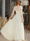 Susie A-Line V-neck Floor-Length Chiffon Lace Wedding Dress UKP0013745