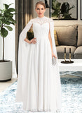 Kenzie A-Line High Neck Floor-Length Chiffon Wedding Dress UKP0013748