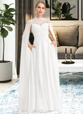 Kenzie A-Line High Neck Floor-Length Chiffon Wedding Dress UKP0013748