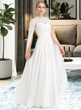 Kenzie A-Line High Neck Floor-Length Chiffon Wedding Dress UKP0013748