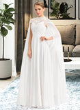 Kenzie A-Line High Neck Floor-Length Chiffon Wedding Dress UKP0013748