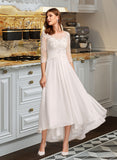 Joanne A-Line Illusion Asymmetrical Wedding Dress With Lace UKP0013749