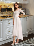 Joanne A-Line Illusion Asymmetrical Wedding Dress With Lace UKP0013749