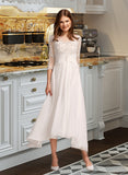 Joanne A-Line Illusion Asymmetrical Wedding Dress With Lace UKP0013749