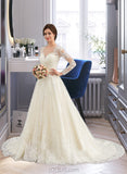 Lila Ball-Gown/Princess Illusion Court Train Tulle Lace Wedding Dress UKP0013750