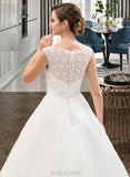 Rhoda Ball-Gown/Princess Scoop Neck Sweep Train Organza Lace Wedding Dress With Beading Sequins UKP0013751