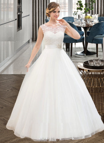 Rhoda Ball-Gown/Princess Scoop Neck Sweep Train Organza Lace Wedding Dress With Beading Sequins UKP0013751