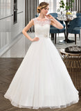 Rhoda Ball-Gown/Princess Scoop Neck Sweep Train Organza Lace Wedding Dress With Beading Sequins UKP0013751