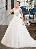 Rhoda Ball-Gown/Princess Scoop Neck Sweep Train Organza Lace Wedding Dress With Beading Sequins UKP0013751