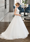 Rhoda Ball-Gown/Princess Scoop Neck Sweep Train Organza Lace Wedding Dress With Beading Sequins UKP0013751