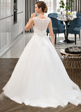 Rhoda Ball-Gown/Princess Scoop Neck Sweep Train Organza Lace Wedding Dress With Beading Sequins UKP0013751