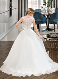 Rhoda Ball-Gown/Princess Scoop Neck Sweep Train Organza Lace Wedding Dress With Beading Sequins UKP0013751