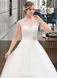 Rhoda Ball-Gown/Princess Scoop Neck Sweep Train Organza Lace Wedding Dress With Beading Sequins UKP0013751