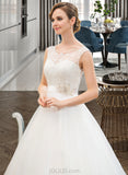 Rhoda Ball-Gown/Princess Scoop Neck Sweep Train Organza Lace Wedding Dress With Beading Sequins UKP0013751