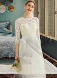 India A-Line Scoop Neck Sweep Train Tulle Lace Wedding Dress UKP0013753