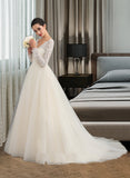 Jaycee Ball-Gown/Princess V-neck Court Train Tulle Lace Wedding Dress UKP0013756