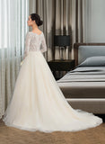 Jaycee Ball-Gown/Princess V-neck Court Train Tulle Lace Wedding Dress UKP0013756