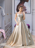 Regan Ball-Gown/Princess Sweetheart Court Train Satin Wedding Dress With Ruffle Beading Appliques Lace Cascading Ruffles UKP0013757