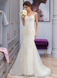 Mckinley Trumpet/Mermaid V-neck Court Train Tulle Wedding Dress UKP0013758